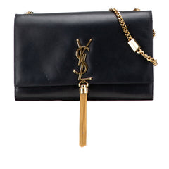 サンローラン YSLロゴ タッセル チェーンショルダーバッグ ブラック レザー レディース SAINT LAURENT 【中古】