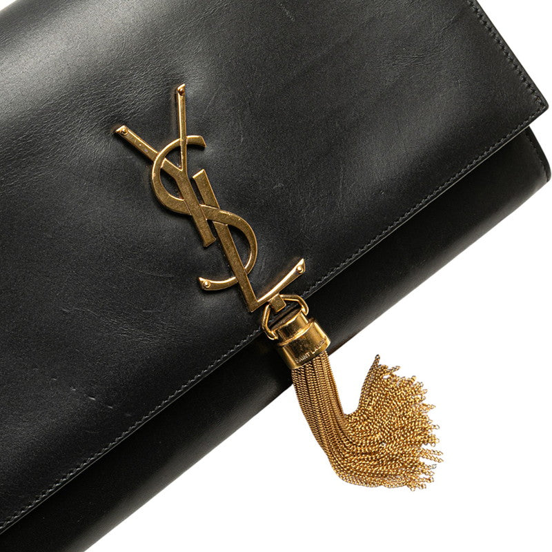 サンローラン YSLロゴ タッセル チェーンショルダーバッグ ブラック レザー レディース SAINT LAURENT 【中古】