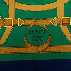 エルメス カレ90 Eperon d'or エプロンドール スカーフ 大判 グリーン系 マルチカラー シルク レディース HERMES 中古