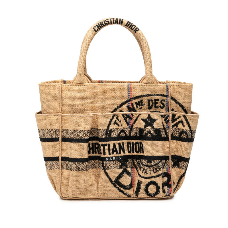 ディオール キャサリン スモール ハンドバッグ トートバッグ ベージュ マルチカラー キャンバス ジュート レディース Dior 【中古】