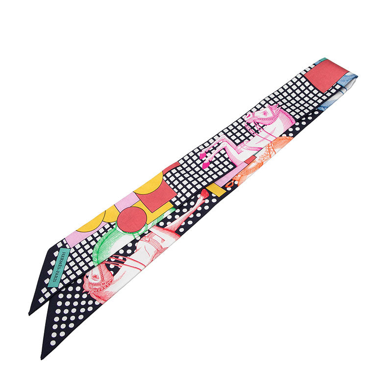 エルメス ツイリー CAVALIER EN FORMES スカーフ ネイビー マルチカラー シルク レディース HERMES 【中古】