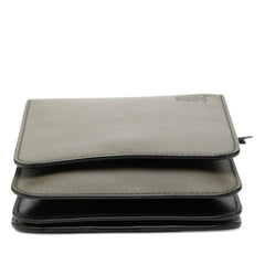 ロエベ アナグラム ガセット フラット ショルダーバッグ カーキグリーン ブラック レザー レディース LOEWE 【中古】