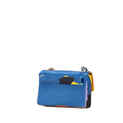 シャネル ココマーク プリント ミニ チェーン ショルダーバッグ ブルー マルチカラー サテン レディース CHANEL 【中古】