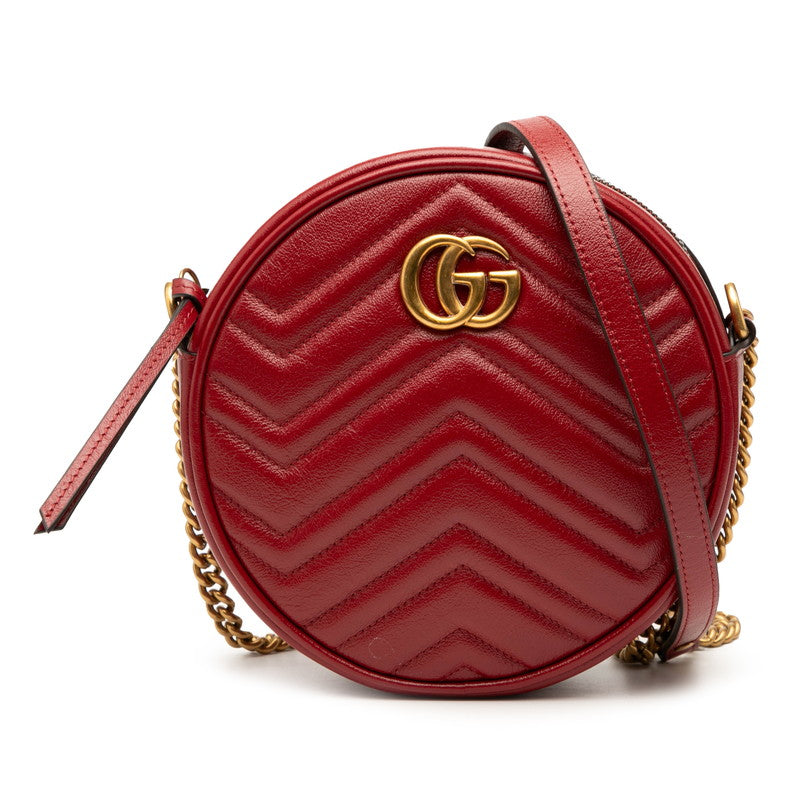 グッチ GGマーモント 斜め掛け チェーン ショルダーバッグ 550154 レッド レザー レディース GUCCI 【中古】