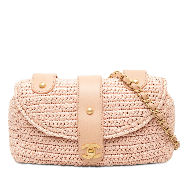 シャネル ココマーク チェーン ショルダーバッグ ピンク ストロー レディース CHANEL 【中古】