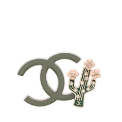 シャネル ココマーク パール サボテン カメリア フラワー ブローチ シルバー ピンク グリーン メタル レディース CHANEL 【中古】