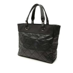 シャネル パリビアリッツMM トートバッグ ブラック レザー コーティングキャンバス レディース CHANEL 【中古】