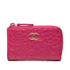 シャネル ココマーク カメリア No.5 L字ファスナー コインケース 小銭入れ A70610 ピンク レザー レディース CHANEL 中古