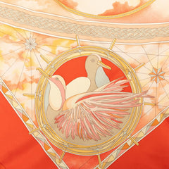エルメス カレ90 華麗なるフリゲート艦 Frégates Magnifiques スカーフ オレンジ マルチカラー シルク レディース HERMES 【中古】
