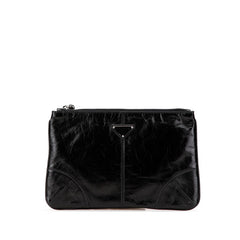 プラダ 三角ロゴプレート クラッチバッグ ブラック レザー レディース PRADA 【中古】