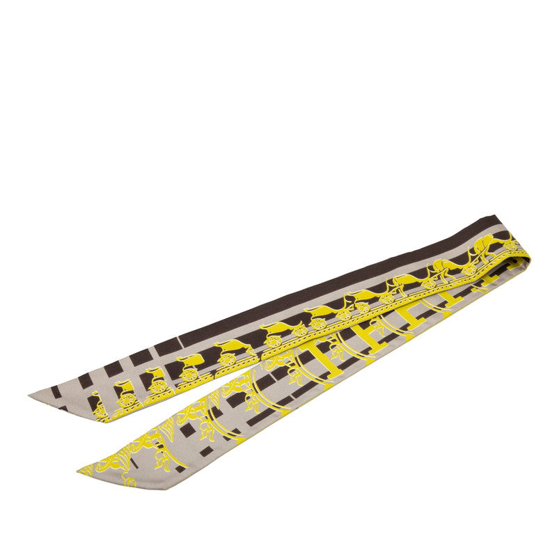 エルメス ツイリー GINZA 5-4-1 銀座店10周年記念 スカーフ グレー イエロー ブラウン シルク レディース HERMES 【中古】