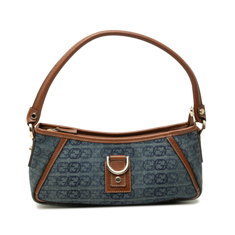 グッチ アビー ワンショルダーバッグ ハンドバッグ 130939 ブルー ブラウン デニム レザー レディース GUCCI 中古