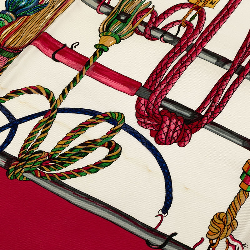 エルメス カレ90 Pasementerie 紐飾り スカーフ レッド ホワイト マルチカラー シルク レディース HERMES 【中古】