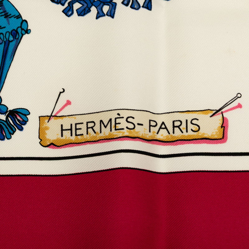 エルメス カレ90 Pasementerie 紐飾り スカーフ レッド ホワイト マルチカラー シルク レディース HERMES 【中古】