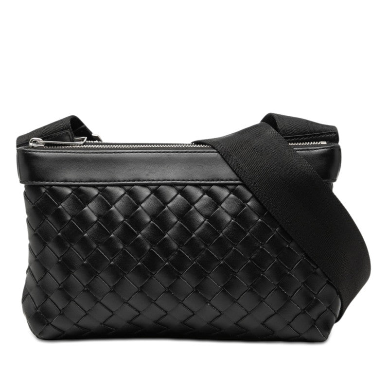 ボッテガヴェネタ イントレチャート デュオ 斜めかけ ショルダーバッグ ブラック レザー メンズ BOTTEGAVENETA 【中古】