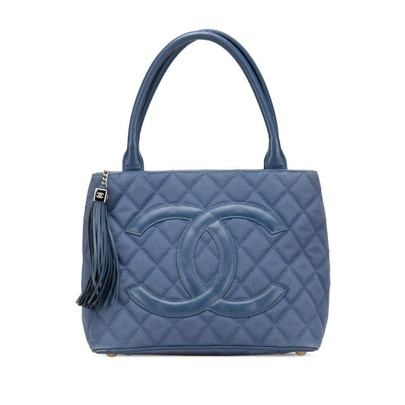 シャネル マトラッセ ココマーク 復刻トート トートバッグ ブルー キャンバス キャビアスキン レディース CHANEL 【中古】