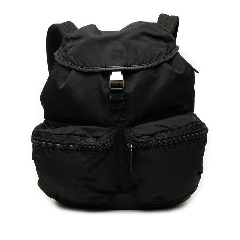 プラダ ポコノ 三角ロゴプレート ヴィアッジョ リュック バックパック V164 ブラック ナイロン レザー レディース PRADA 中古