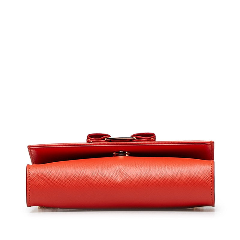 サルヴァトーレフェラガモ ヴァラリボン チェーンショルダーバッグ AU-22 B558 レッド レザー レディース Salvatore Ferragamo 【中古】