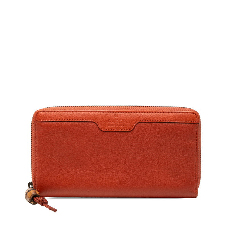 グッチ バンブー ラウンドファスナー 長財布 339178 オレンジ レザー レディース GUCCI 【中古】