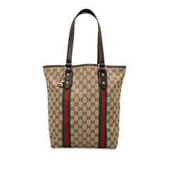 グッチ GGキャンバス シェリーライン トートバッグ 162899 ベージュ ブラウン キャンバス レザー レディース GUCCI 中古