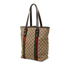 グッチ GGキャンバス シェリーライン トートバッグ 162899 ベージュ ブラウン キャンバス レザー レディース GUCCI 中古
