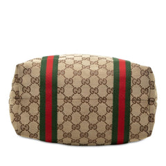 グッチ GGキャンバス シェリーライン トートバッグ 162899 ベージュ ブラウン キャンバス レザー レディース GUCCI 中古