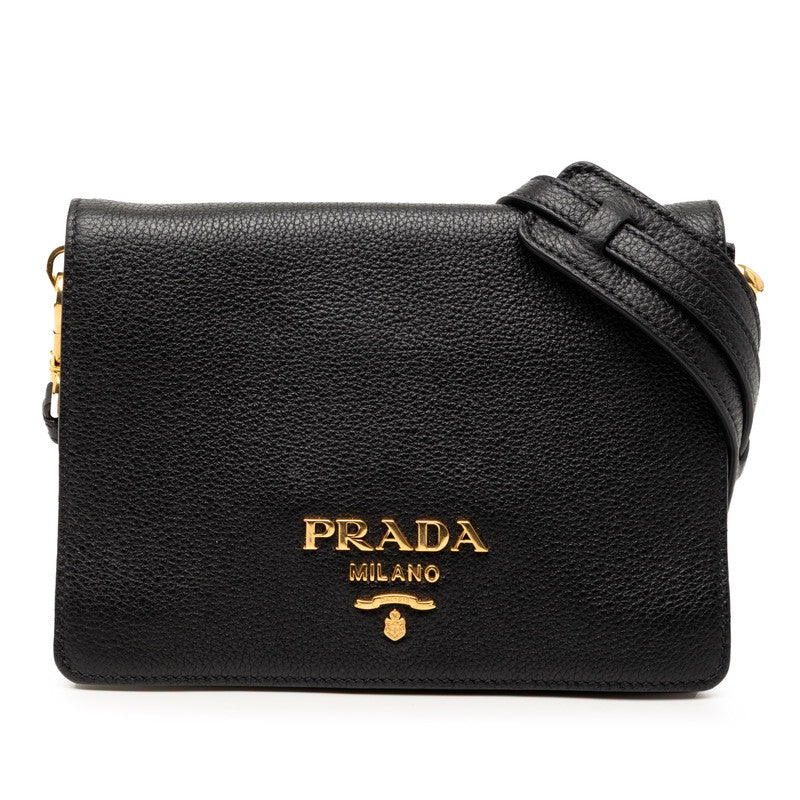 プラダ 斜め掛け ショルダーバッグ ブラック ヴィッテロダイノレザー レディース PRADA 【中古】