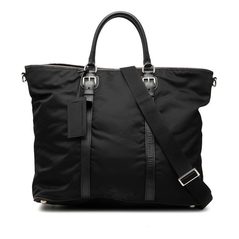 プラダ 三角ロゴプレート ハンドバッグ ショルダーバッグ 2WAY ブラック ナイロン レザー レディース PRADA 【中古】