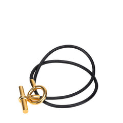 エルメス グレナン チョーカー ブラック ゴールド レザー メッキ レディース HERMES 【中古】