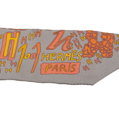 エルメス ツイリー 1001H 千と一のH スカーフ ブラック グレー オレンジ シルク レディース HERMES 【中古】