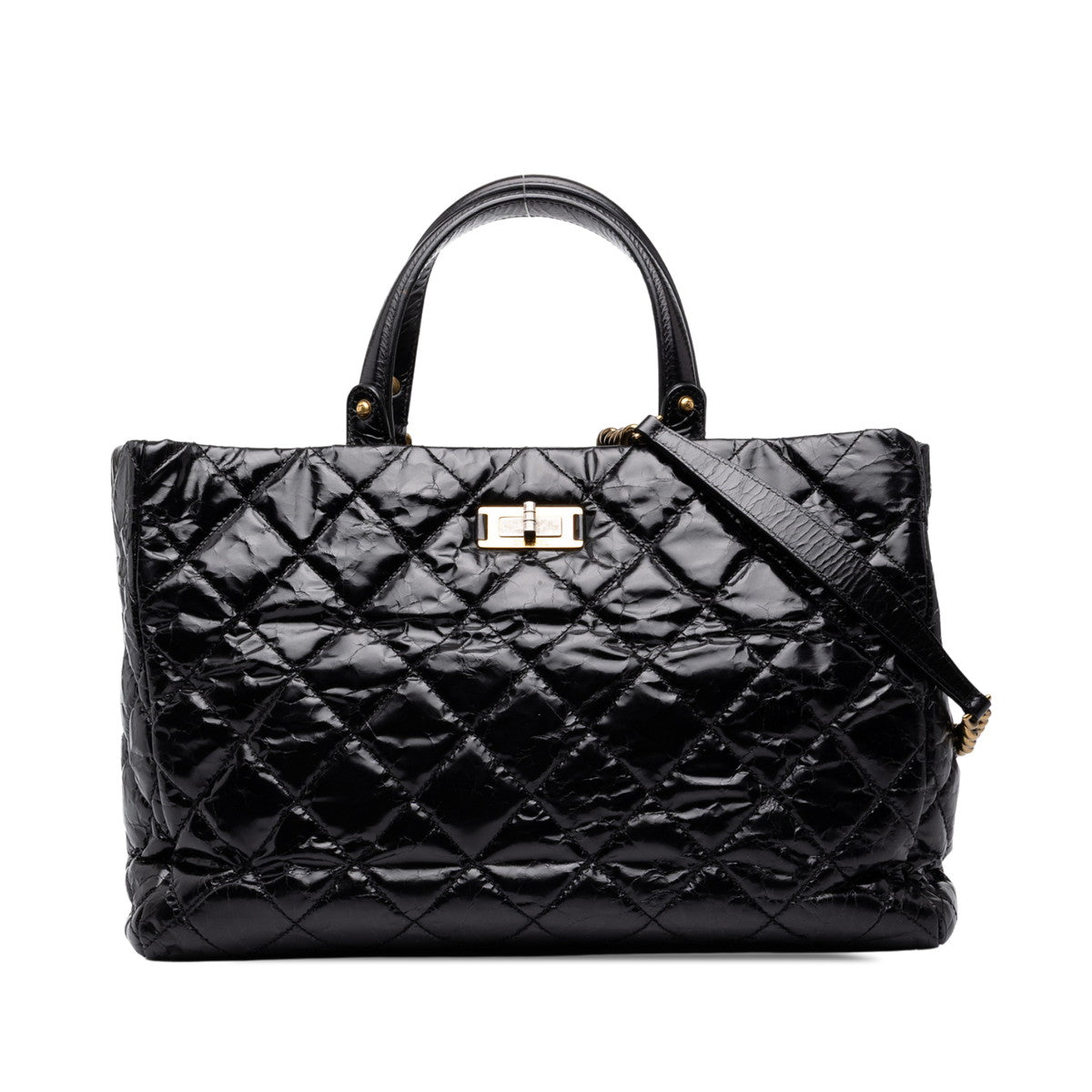 シャネル マトラッセ 2.55 ハンドバッグ チェーン ショルダーバッグ 2WAY ブラック パテントレザー レディース CHANEL 中古
