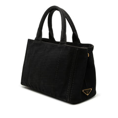 プラダ 三角ロゴプレート カナパミニ ハンドバッグ ショルダーバッグ 2WAY ブラック キャンバス レディース PRADA 【中古】