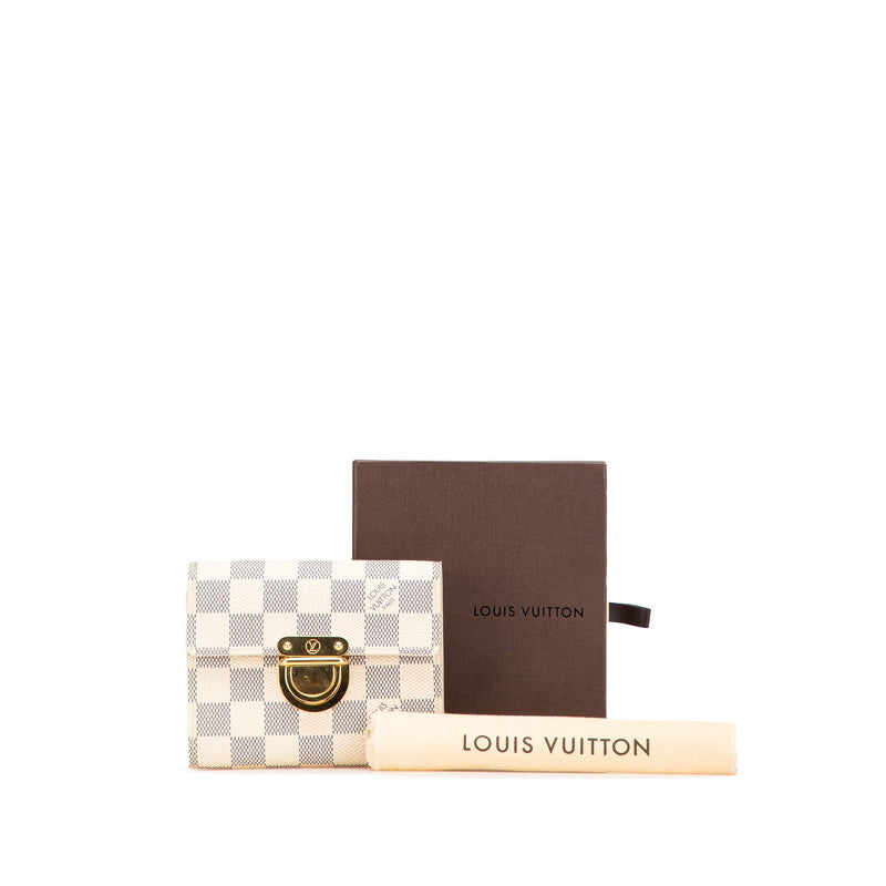 ルイ ヴィトン ダミエ アズール ポルト フォイユ コアラ 三つ折り財布 N60013 ホワイト PVC レディース LOUIS VUITTON 【中古】