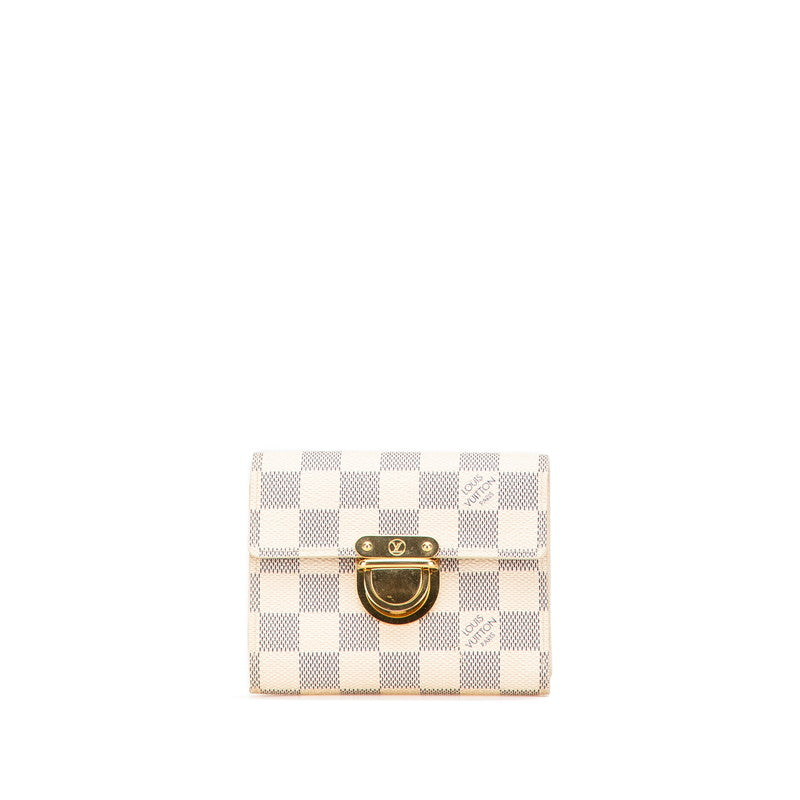 ルイ ヴィトン ダミエ アズール ポルト フォイユ コアラ 三つ折り財布 N60013 ホワイト PVC レディース LOUIS VUITTON 【中古】