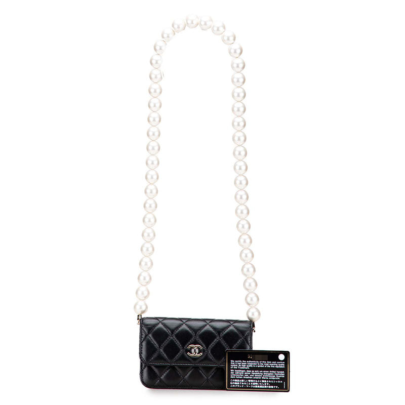 シャネル マトラッセ ココマーク チェーンウォレット 長財布 AP1839 ブラック ラムスキン フェイクパール レディース CHANEL 【中古】