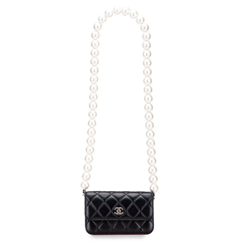 シャネル マトラッセ ココマーク チェーンウォレット 長財布 AP1839 ブラック ラムスキン フェイクパール レディース CHANEL 【中古】