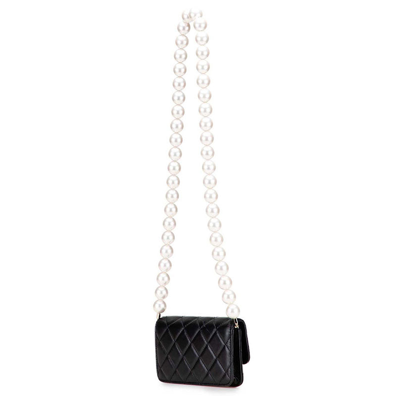 シャネル マトラッセ ココマーク チェーンウォレット 長財布 AP1839 ブラック ラムスキン フェイクパール レディース CHANEL 【中古】