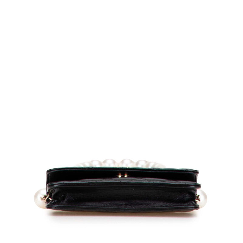 シャネル マトラッセ ココマーク チェーンウォレット 長財布 AP1839 ブラック ラムスキン フェイクパール レディース CHANEL 【中古】