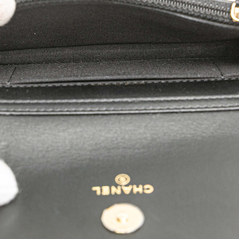シャネル マトラッセ ココマーク チェーンウォレット 長財布 AP1839 ブラック ラムスキン フェイクパール レディース CHANEL 【中古】