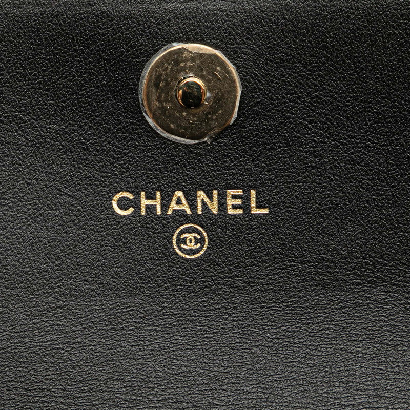 シャネル マトラッセ ココマーク チェーンウォレット 長財布 AP1839 ブラック ラムスキン フェイクパール レディース CHANEL 【中古】
