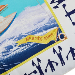エルメス カレ90 EN COURSE ヨット スカーフ ホワイト マルチカラー シルク レディース HERMES 【中古】