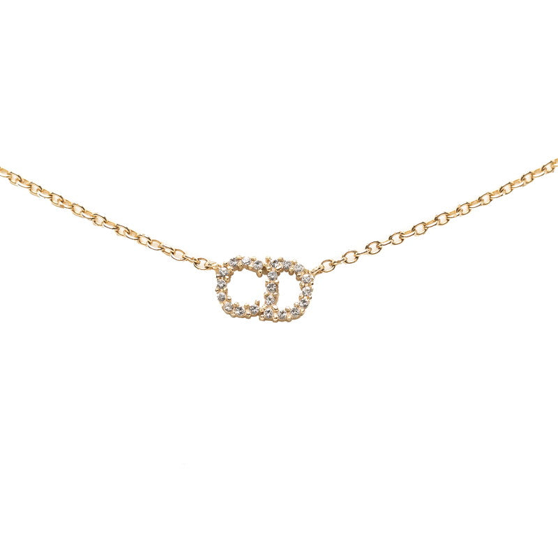 ディオール クレール ディー リュヌ CDロゴ チェーン ペンダント ネックレス ゴールド メッキ クリスタル レディース Dior 【中古】