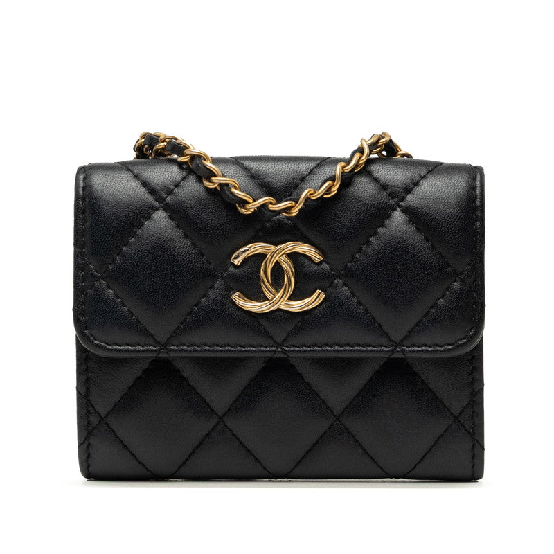 シャネル マトラッセ ココマーク ミニ チェーン ショルダーバッグ ブラック ゴールド金具 ラムスキン レディース CHANEL 中古