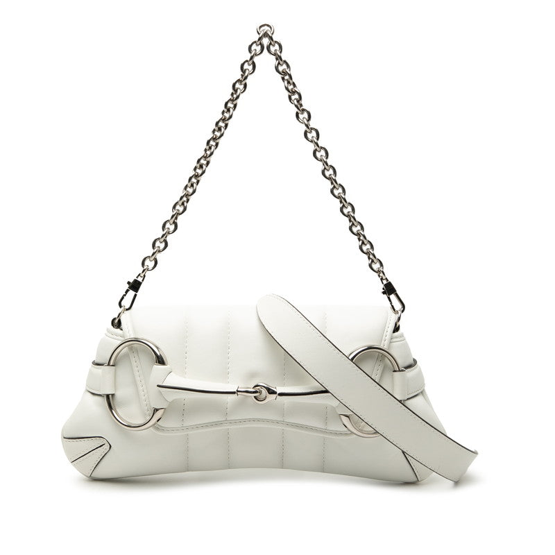 グッチ ホースビット ショルダーバッグ ハンドバッグ 764255 ホワイト レザー レディース GUCCI 【中古】