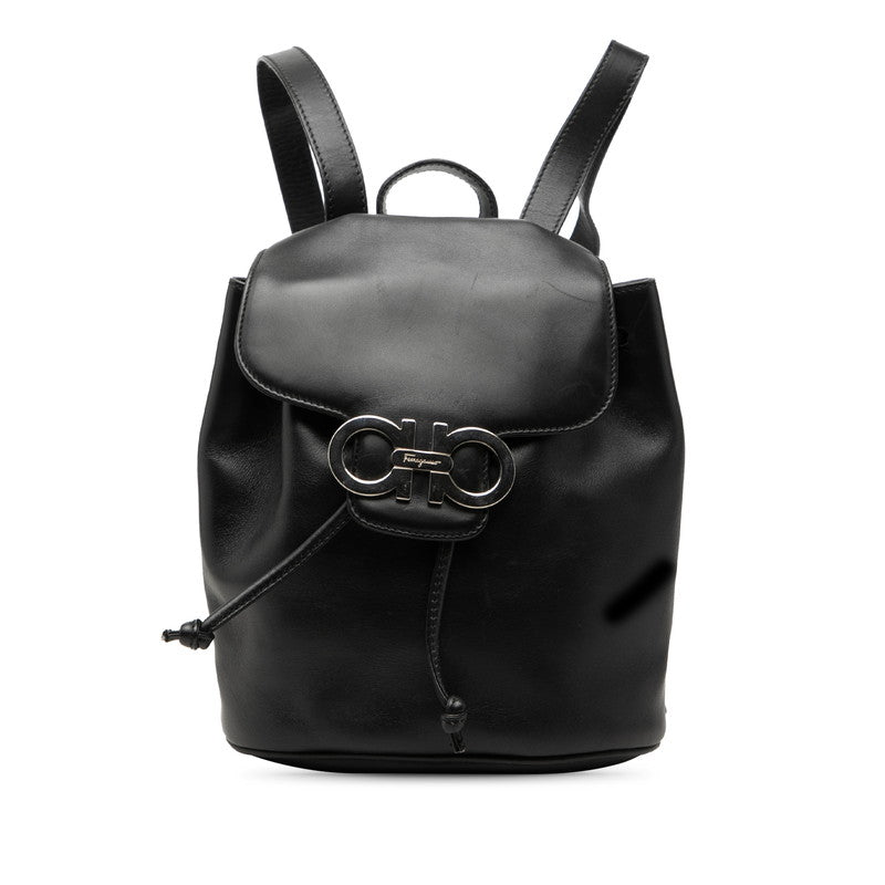 サルヴァトーレフェラガモ ダブルガンチーニ ミニ リュック デイパック DJ-216258 ブラック レザー レディース Salvatore Ferragamo 【中古】
