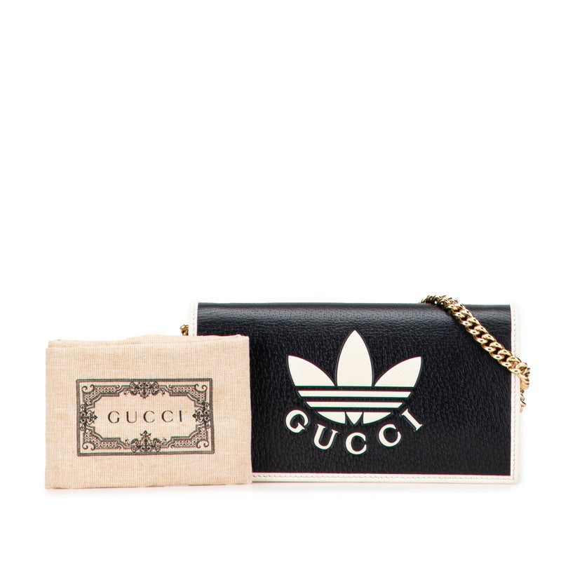 グッチ × adidas アディダス チェーンウォレット ショルダーバッグ 621892 ブラック ホワイト レザー レディース GUCCI 【中古】