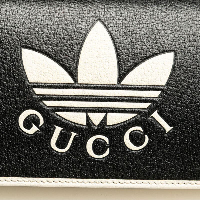 グッチ × adidas アディダス チェーンウォレット ショルダーバッグ 621892 ブラック ホワイト レザー レディース GUCCI 【中古】