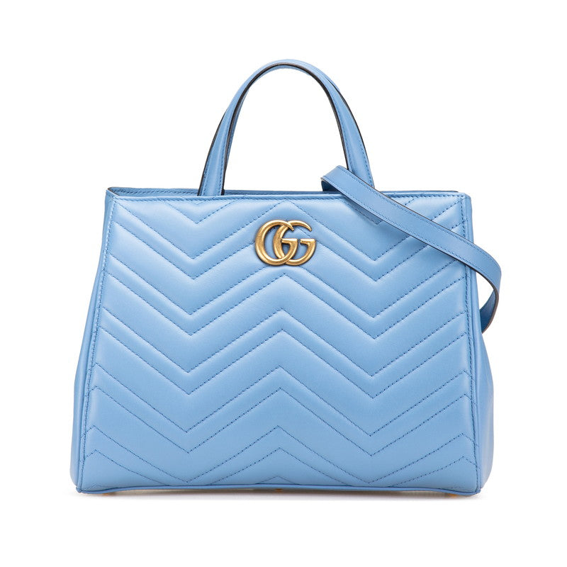 グッチ GGマーモント ハンドバッグ ショルダーバッグ 2WAY 448054 ブルー レザー レディース GUCCI 【中古】