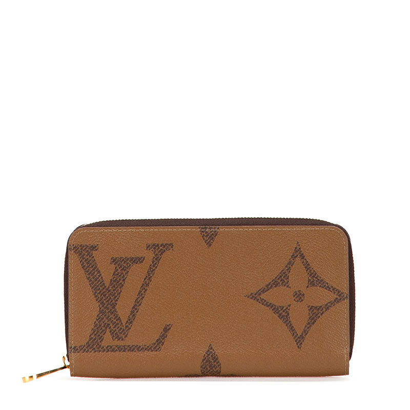ルイ ヴィトン モノグラム ジャイアント リバース 長財布 ラウンドファスナー M69353 ブラウン PVC レザー レディース LOUIS VUITTON 【中古】