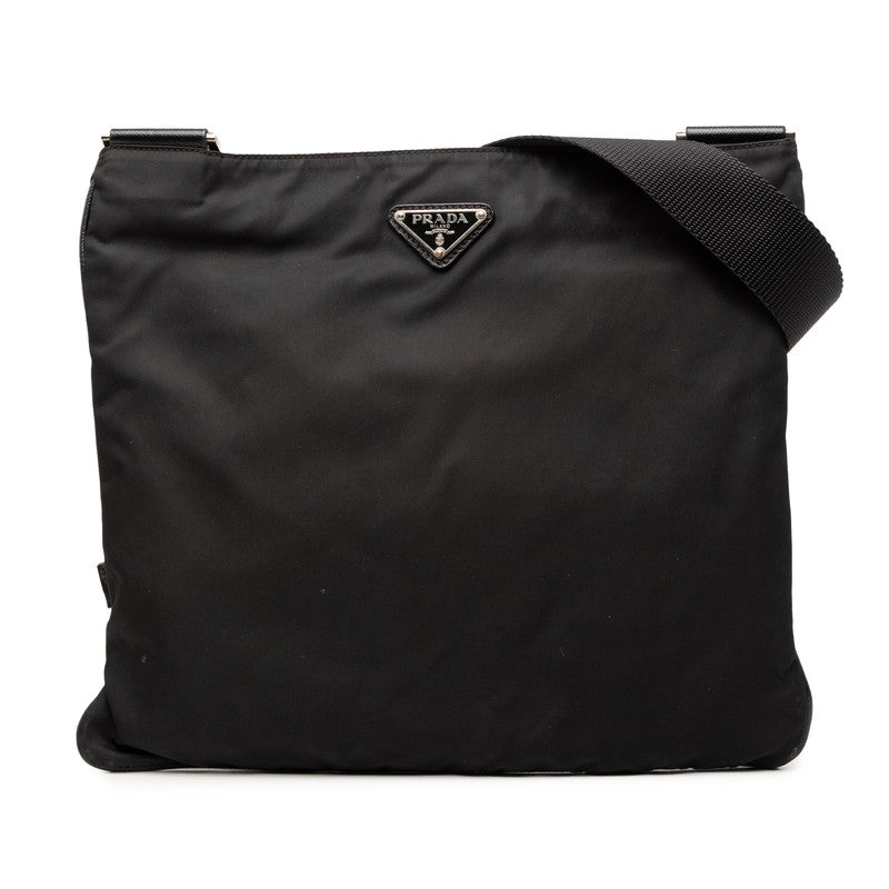 プラダ 三角ロゴプレート ショルダーバッグ ブラック ナイロン レディース PRADA 【中古】